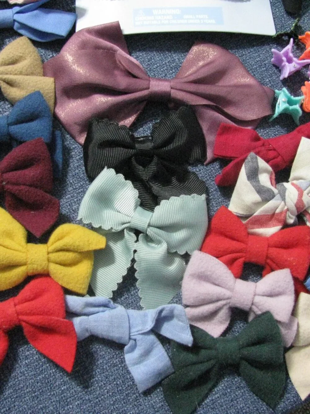 Huge Lot/Bundle 95 barrettes, hair ties, bows homemade and storebought